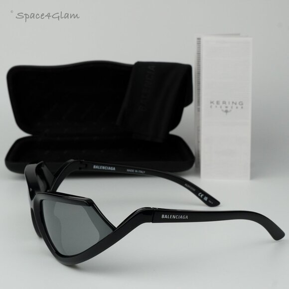 BRAND NEW Balenciaga BB0289S 001 Black Silver Mirror Wraparound Unisex Sunglasse main image 7